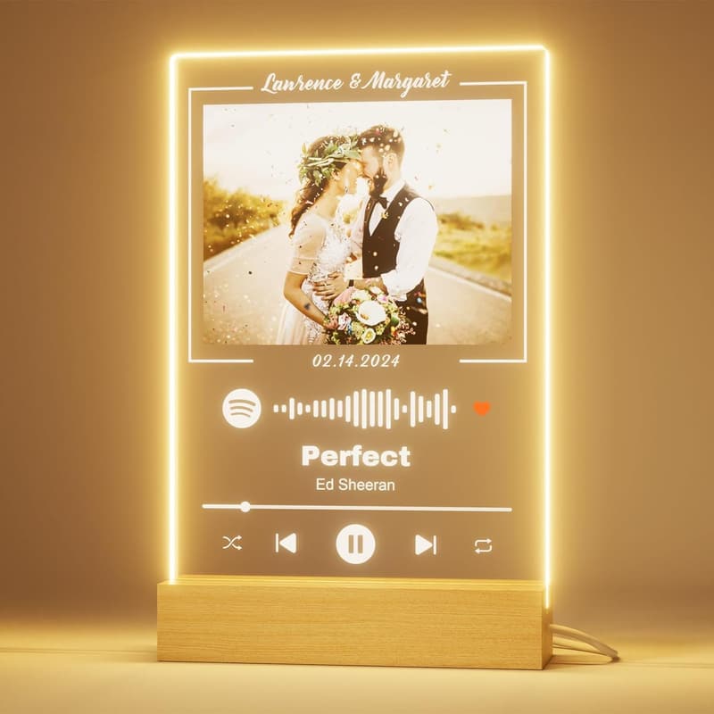 Personalisierte Spotify Glas mit Foto und LED – Geschenk Valentinstag für Paare