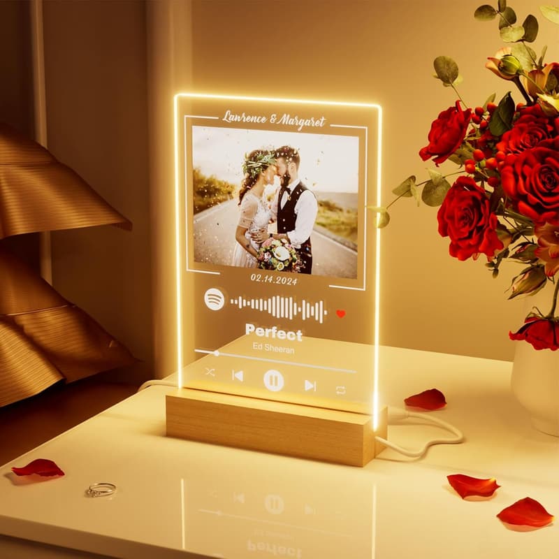 Personalisierte Spotify Glas mit Foto und LED – Geschenk Valentinstag für Paare