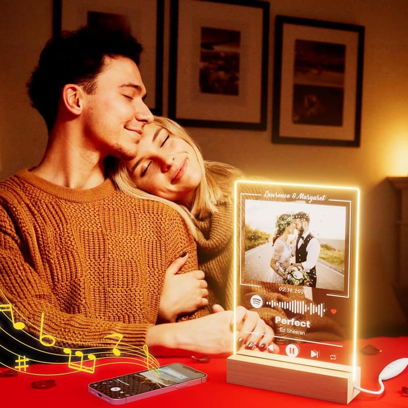 Personalisierte Spotify Glas mit Foto und LED – Geschenk Valentinstag für Paare