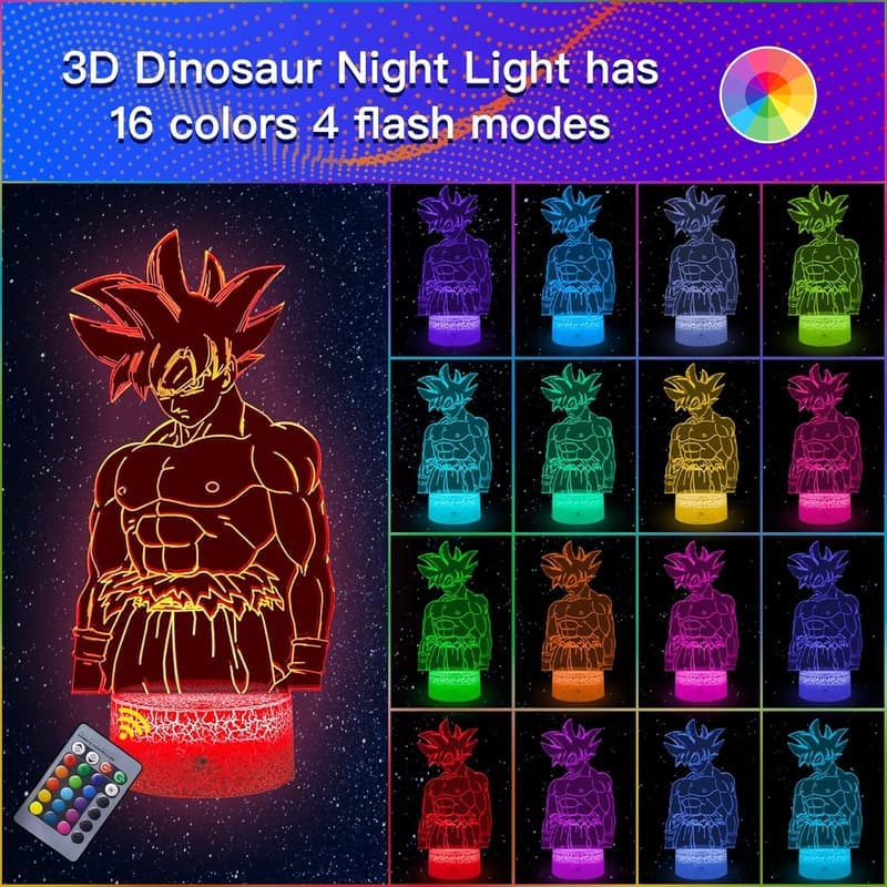 Dragon Ball Nachtlicht 3D LED mit Fernbedienung – dimmbar, 7 Farben, für Goku-Fans