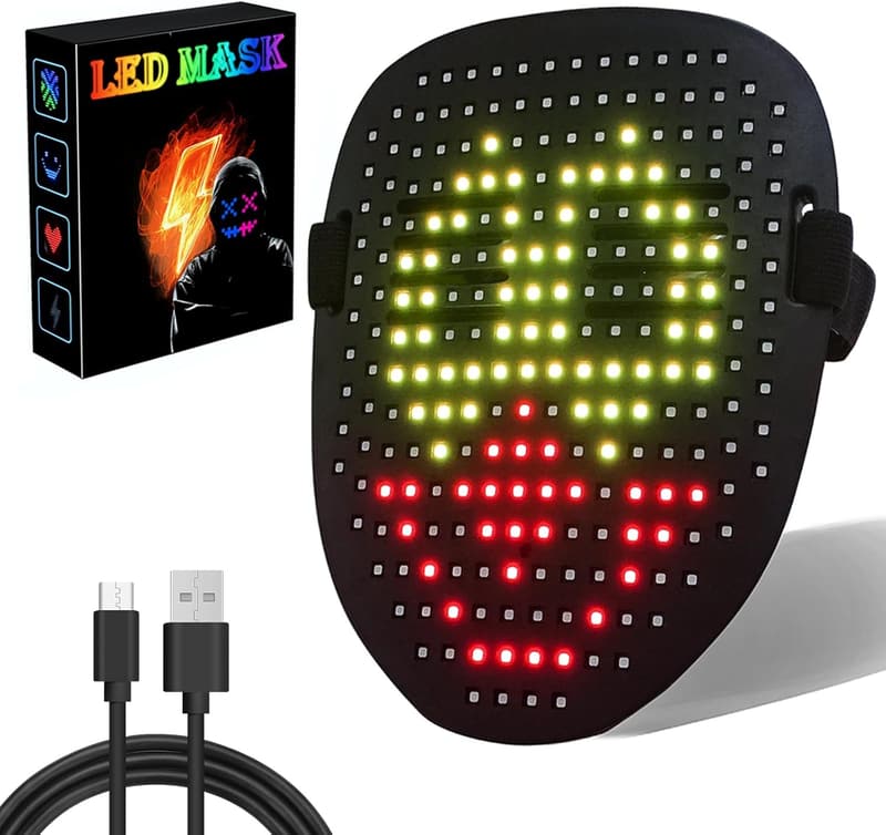 LED Maske für Halloween mit Gesten-Sensor, verstellbar für alle Gesichtsgrößen