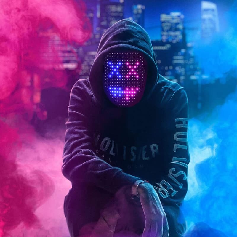 LED Maske für Halloween mit Gesten-Sensor, verstellbar für alle Gesichtsgrößen