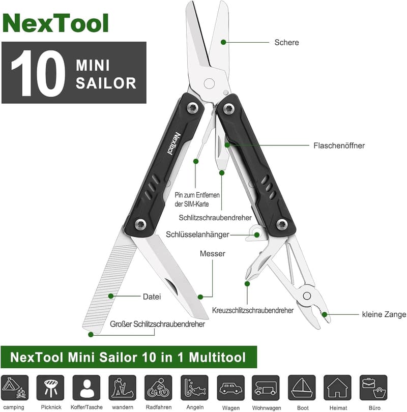 Mini Multitool 10 in 1 für Männer – Kompakt mit Zange, Schere und mehr
