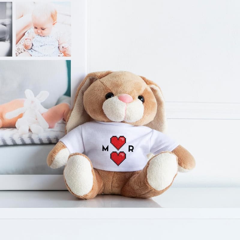 Personalisierbares Plüschtier Hase mit Foto und Text – Valentinstag Geschenk