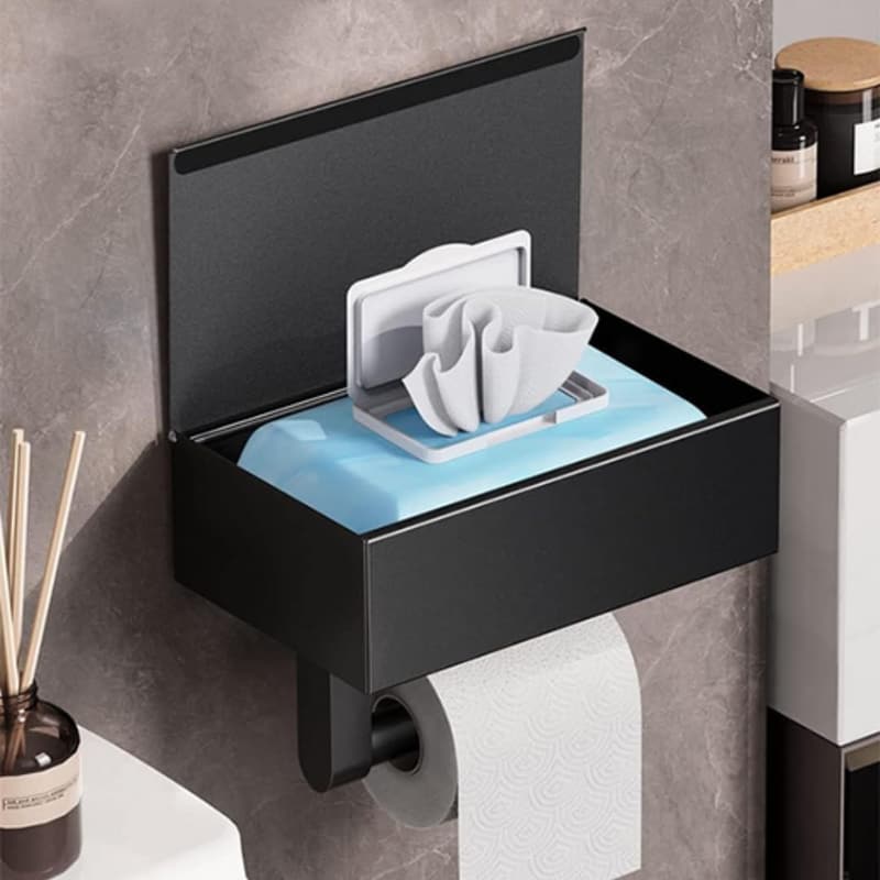 Toilettenpapierhalter mit Ablage und Feuchttücher-Behälter, montierbar