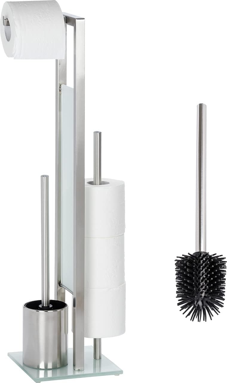 WENKO 3-in-1 WC-Garnitur aus Edelstahl & Glas, silber matt