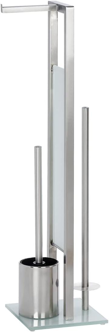 WENKO 3-in-1 WC-Garnitur aus Edelstahl & Glas, silber matt