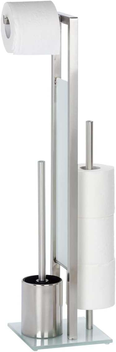 WENKO 3-in-1 WC-Garnitur aus Edelstahl & Glas, silber matt