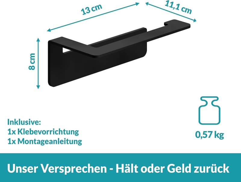 Edelstahl Toilettenpapierhalter ohne Bohren - selbstklebend schwarz