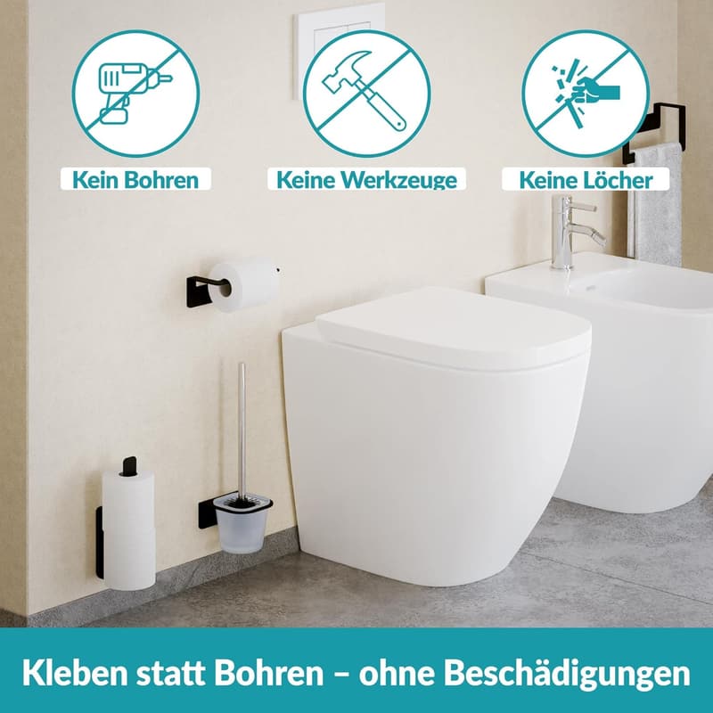Edelstahl Toilettenpapierhalter ohne Bohren - selbstklebend schwarz
