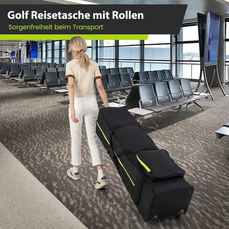 Faltbare Golf-Reisetasche mit Rollen für Flugreisen, 31,5 x 25,5 x 128 cm