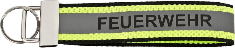Reflektierender Feuerwehr Schlüsselanhänger in Schwarz mit Gelb, 140x30mm