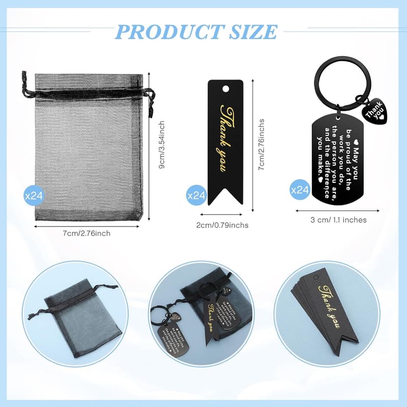 Employee Appreciation Gift Set - 72 Keychains with Bags & Cards