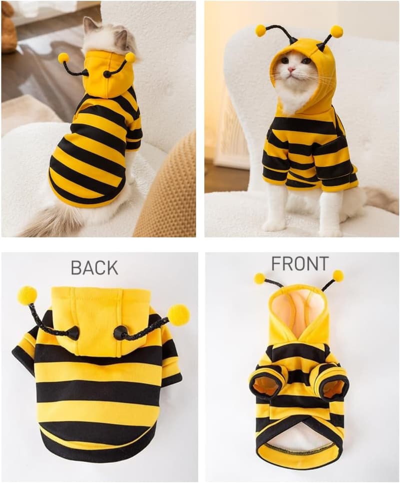 Cute Bee Striped Costume Hoodie for Pets (Yellow & Black, X-Small)