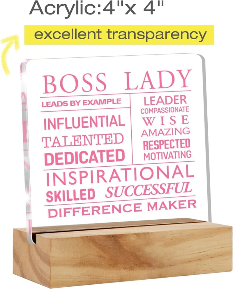 Boss Appreciation Gift - Pink Acrylic Desk Plaque for Women