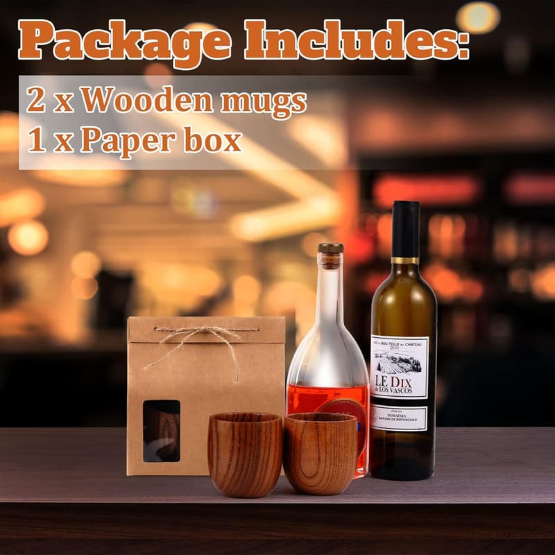 Bourbon Gifts for Men: 2 Wooden Glasses with Kraft Bag