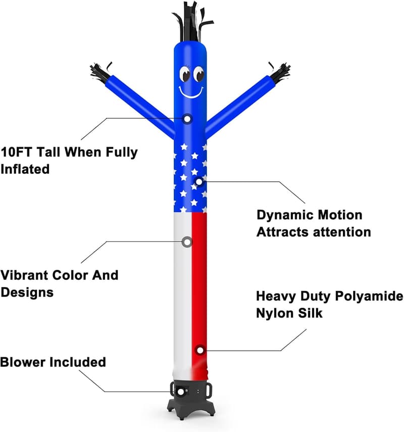 Inflatable Waving Tube Man Puppet for Store Sign - 10ft (US Flag)
