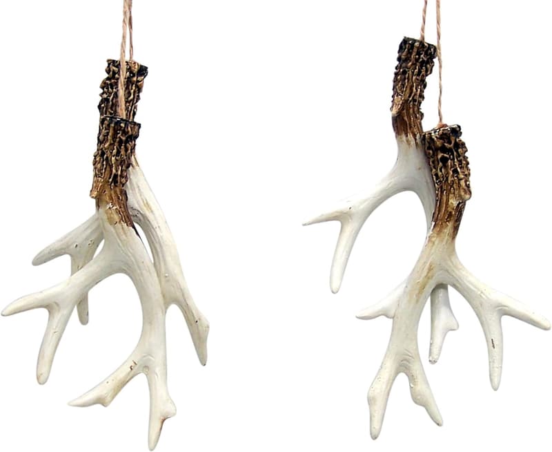 Rustic Deer Antler Christmas Tree Ornaments - Set of 2