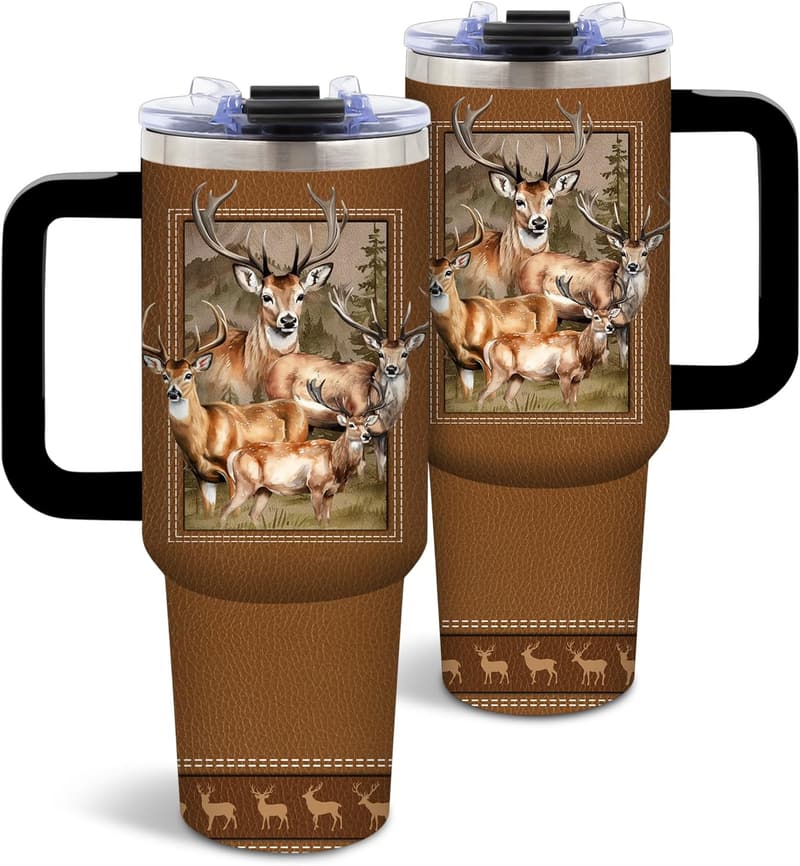 Deer Hunting Tumbler for Men, 40 Oz with Handle