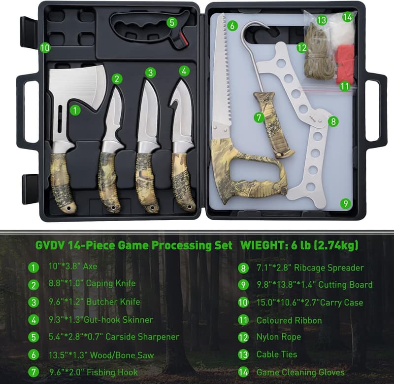 14-Piece Portable Butcher Game Processing Kit for Men
