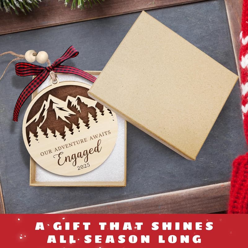 Engagement Gift - Personalized Wood Hanging Ornament 2025