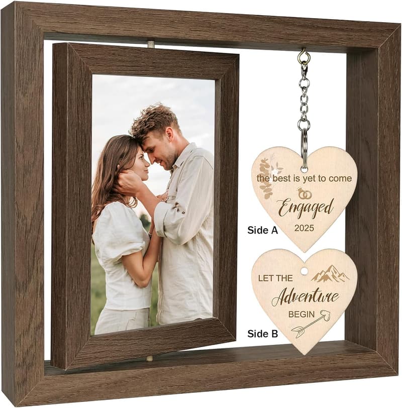 Engagement Gift: Rustic Wooden Rotating Picture Frame for Couples