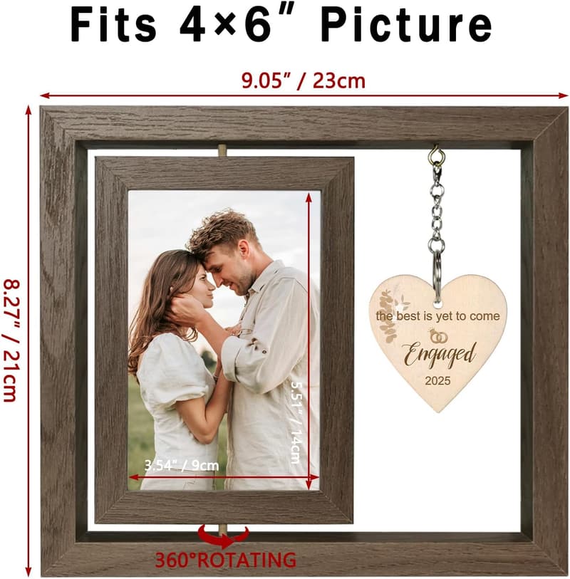 Engagement Gift: Rustic Wooden Rotating Picture Frame for Couples