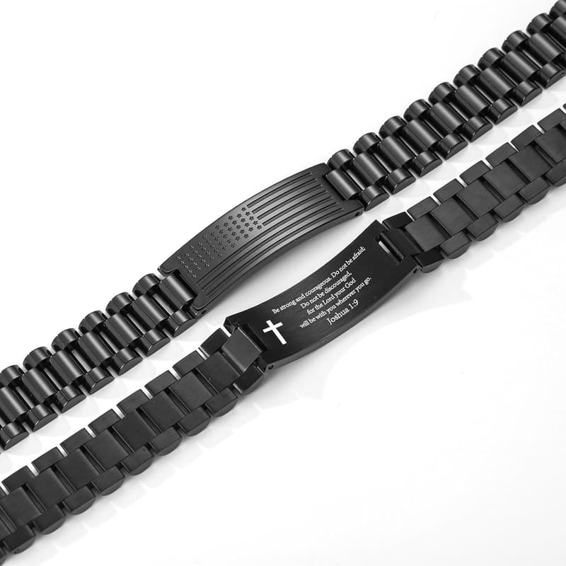 Father's Day American Flag Bracelet Watch for Men, Engraved Stainless Steel