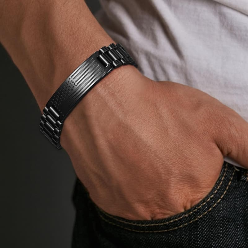 Father's Day American Flag Bracelet Watch for Men, Engraved Stainless Steel