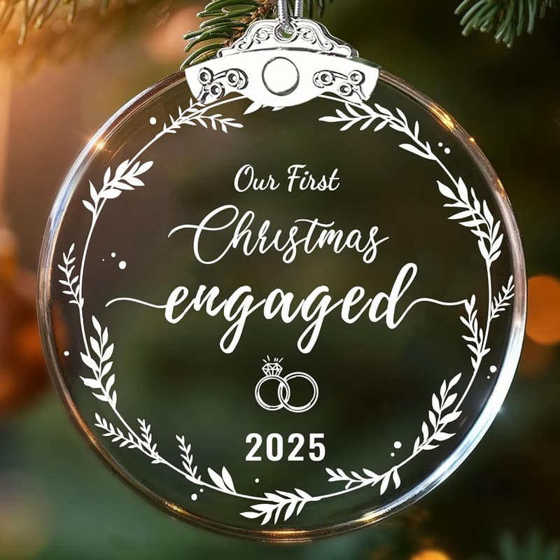 2025 First Christmas Engaged Glass Ornament for Couples
