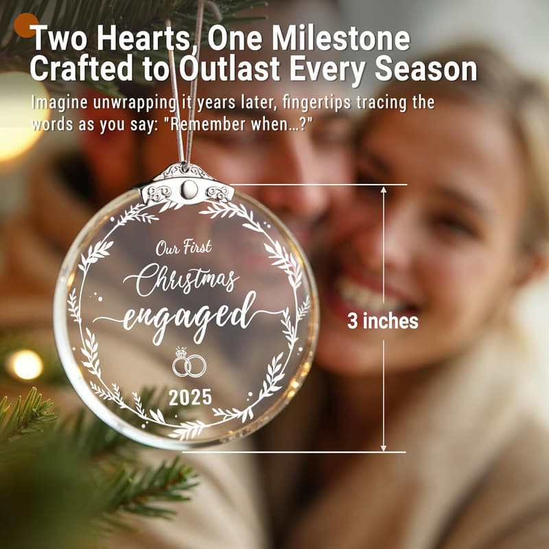 2025 First Christmas Engaged Glass Ornament for Couples