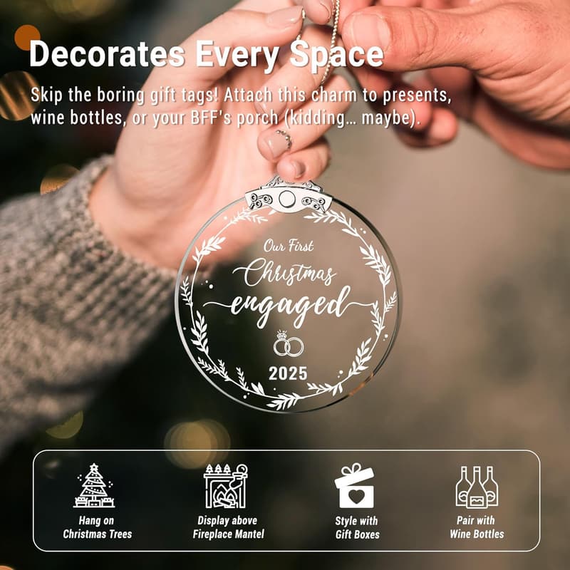 2025 First Christmas Engaged Glass Ornament for Couples