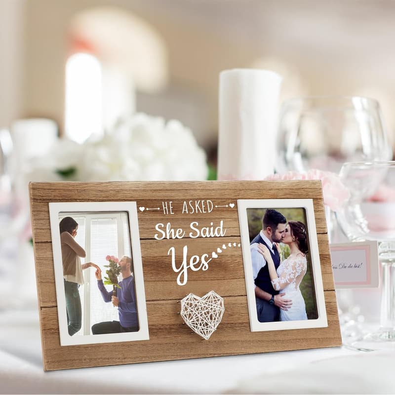 Engagement Picture Frame for Couples, Holds 2x 4x6 Photos