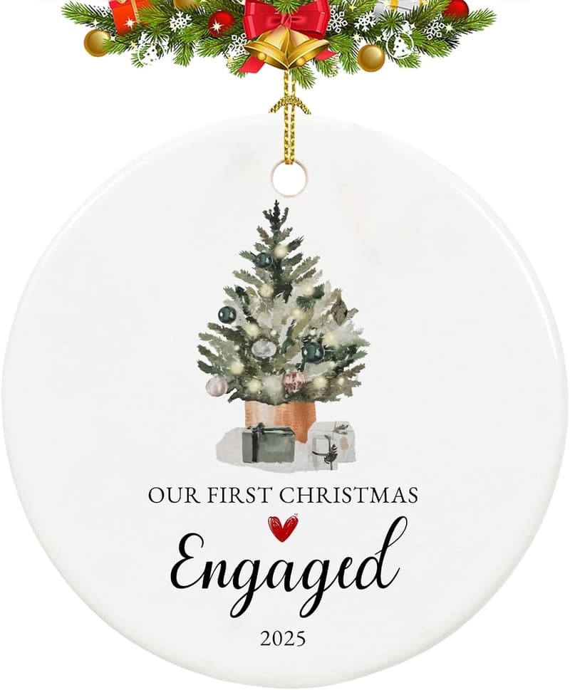 First Christmas Engaged Ornament 2025 - Ceramic Keepsake for Couples