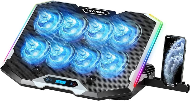 Gaming Laptop Cooling Pad with 8 Fans and RGB Lighting