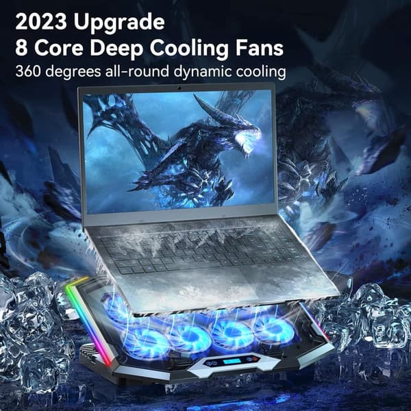 Gaming Laptop Cooling Pad with 8 Fans and RGB Lighting