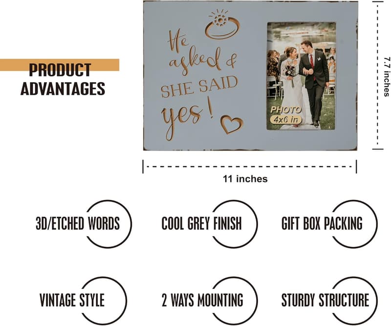 Bride-to-Be Engraved Picture Frame – 4x6 Inches, Warm Grey