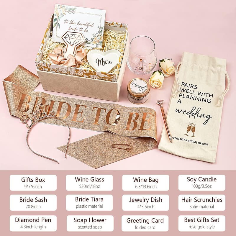 Bride-to-Be Engagement Gift Set - 12-Piece Wedding Basket
