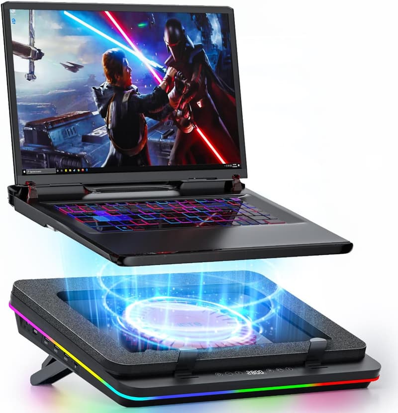 RGB Laptop Cooling Pad with Turbo Fan & USB Hub for 14.1-19.3