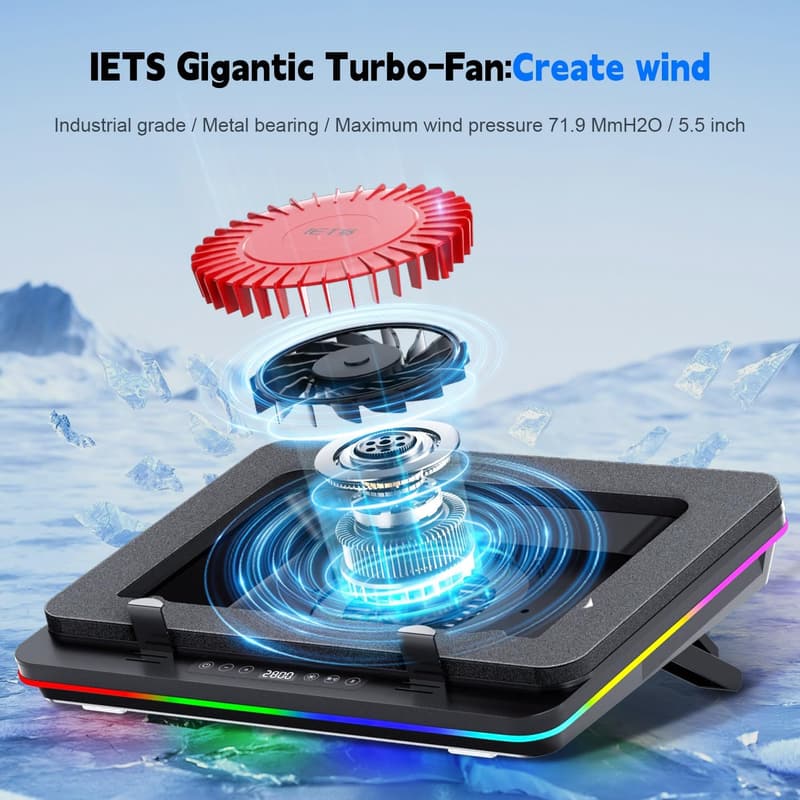RGB Laptop Cooling Pad with Turbo Fan & USB Hub for 14.1-19.3