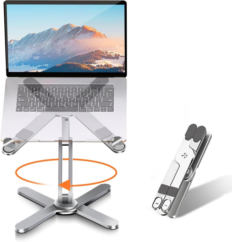 360° Rotating Laptop Stand, Foldable Metal Riser for Desks