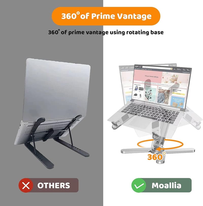 360° Rotating Laptop Stand, Foldable Metal Riser for Desks