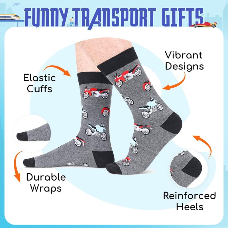 Novelty Cycling Socks for Men - Fun Racing Car Design