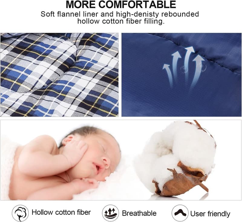 Cold Weather Flannel Sleeping Bag for Camping & Backpacking