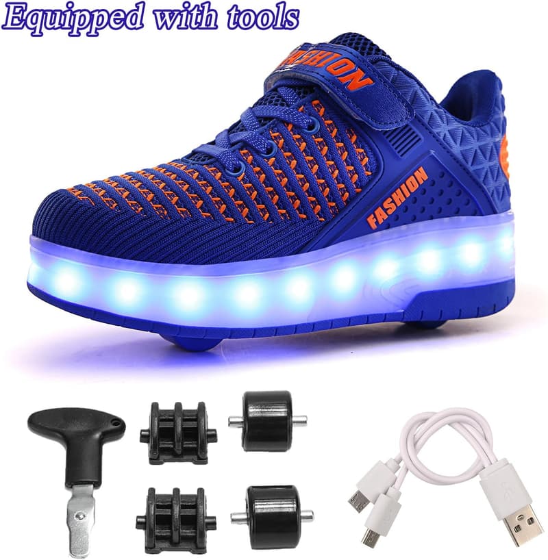 LED Light Up Roller Shoes for Kids - USB Rechargeable Sneakers