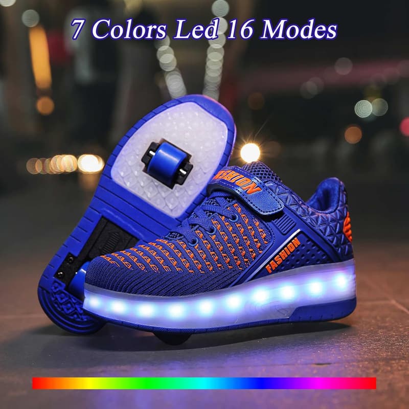 LED Light Up Roller Shoes for Kids - USB Rechargeable Sneakers