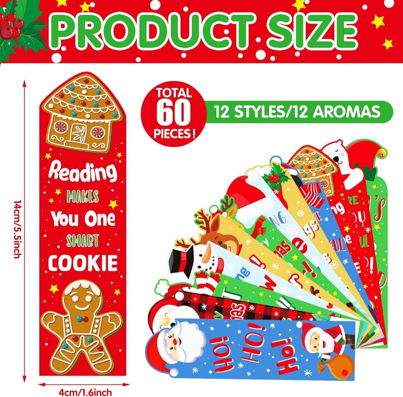 Kids' Christmas Scented Bookmarks - 60 Piece Bulk Gift Set