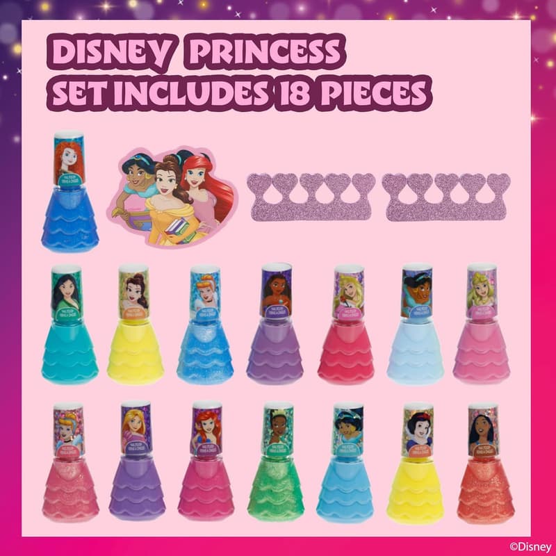 Disney Princess Nail Polish Set for Kids, Quick Dry & Peel Off