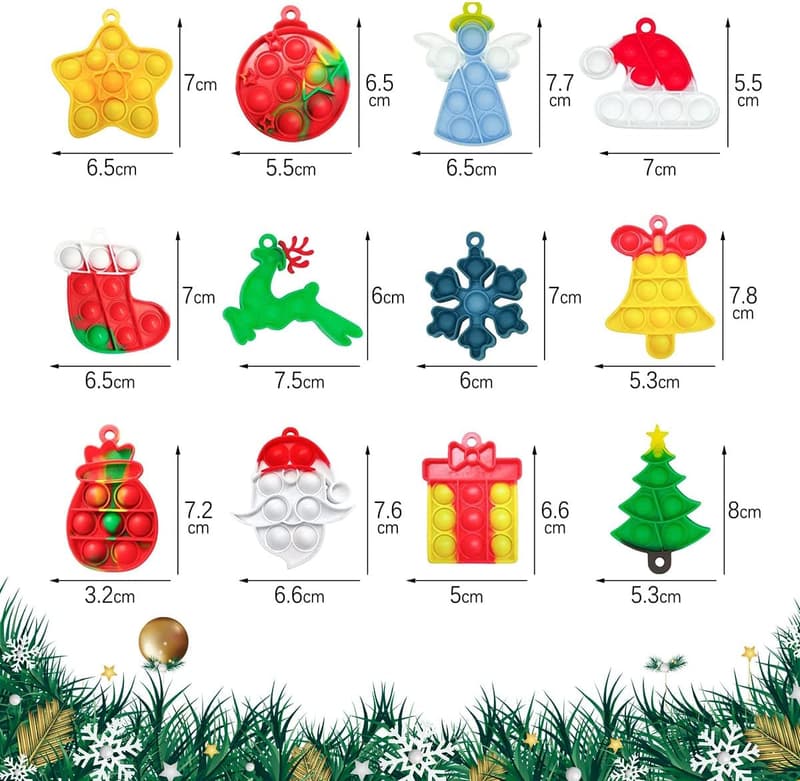 36Pcs Christmas Fidget Toy Set for Kids - Push Pop Bubble Toys