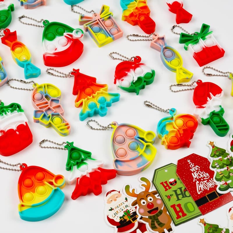 Christmas Party Favors: 24 Mini Pop Fidget Keychains for Kids